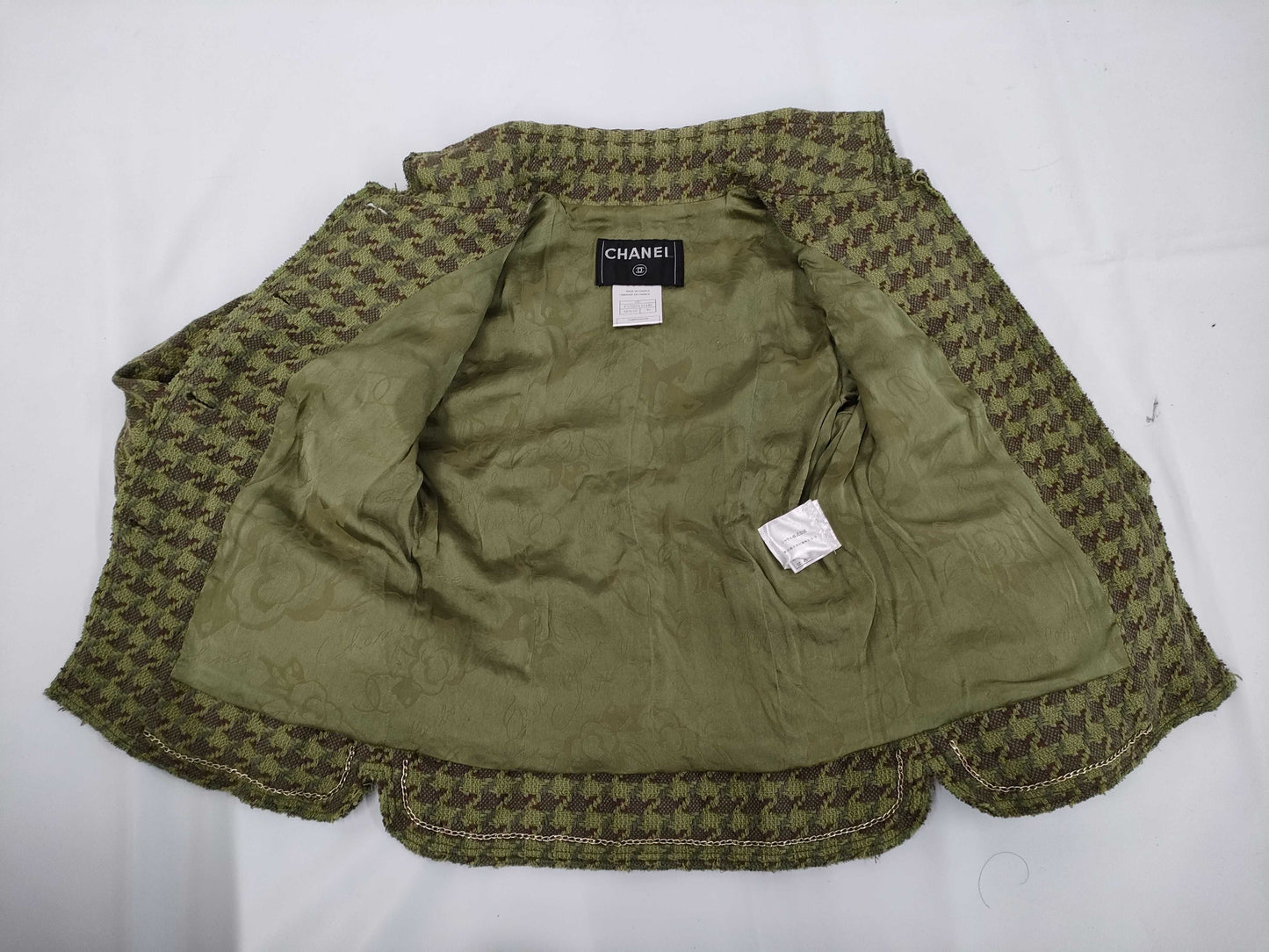 CHANEL Tweed Jacket Khaki with Scissor Motif Buttons