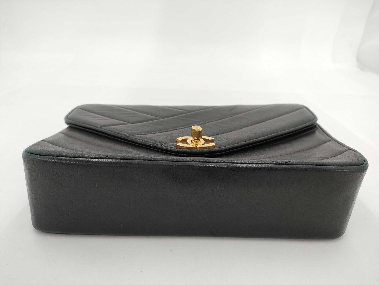 CHANEL Lambskin V-Stitch V-Flap Shoulder Bag