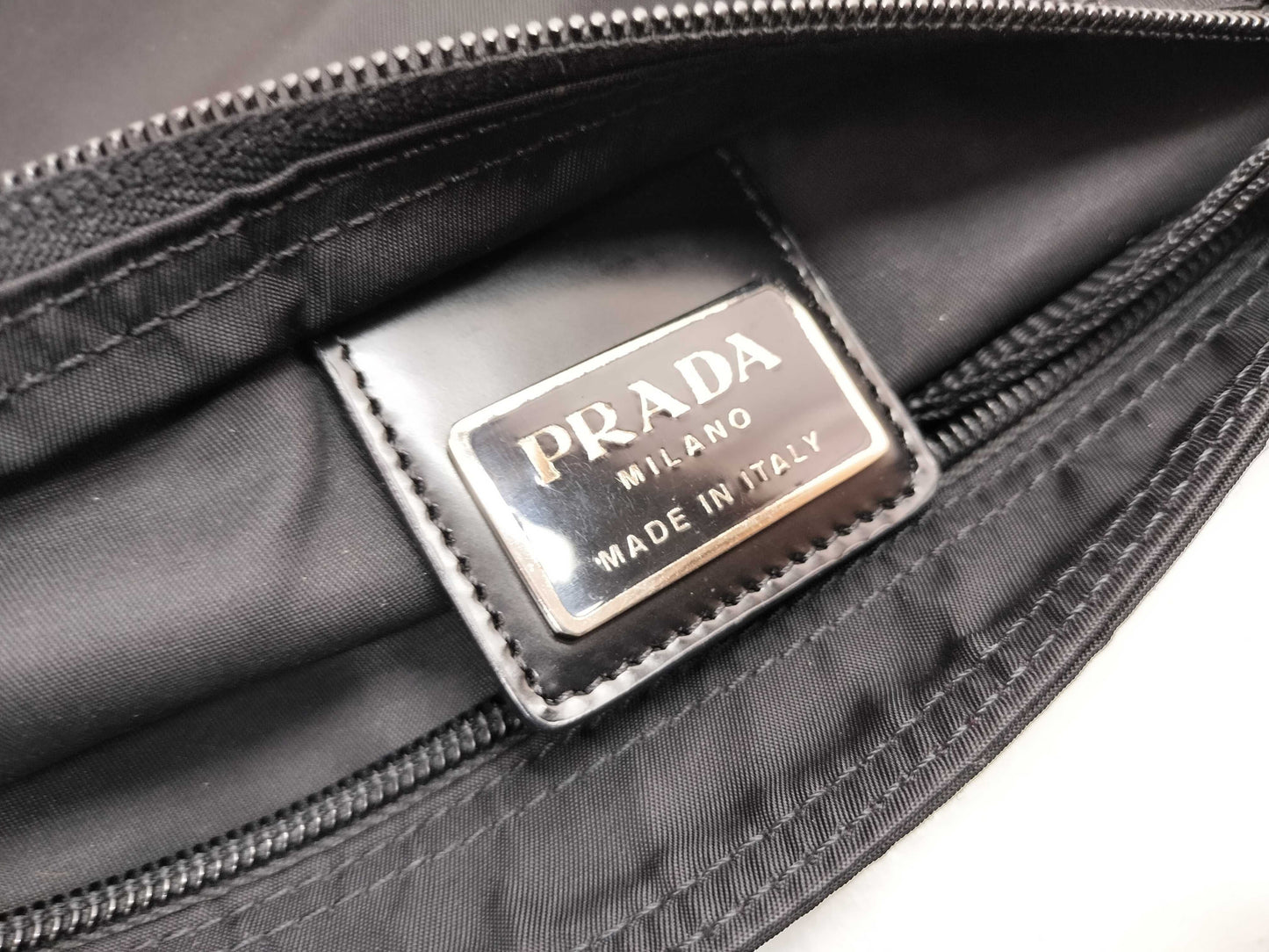 PRADA Nylon Triangle Logo Plate Shoulder Bag