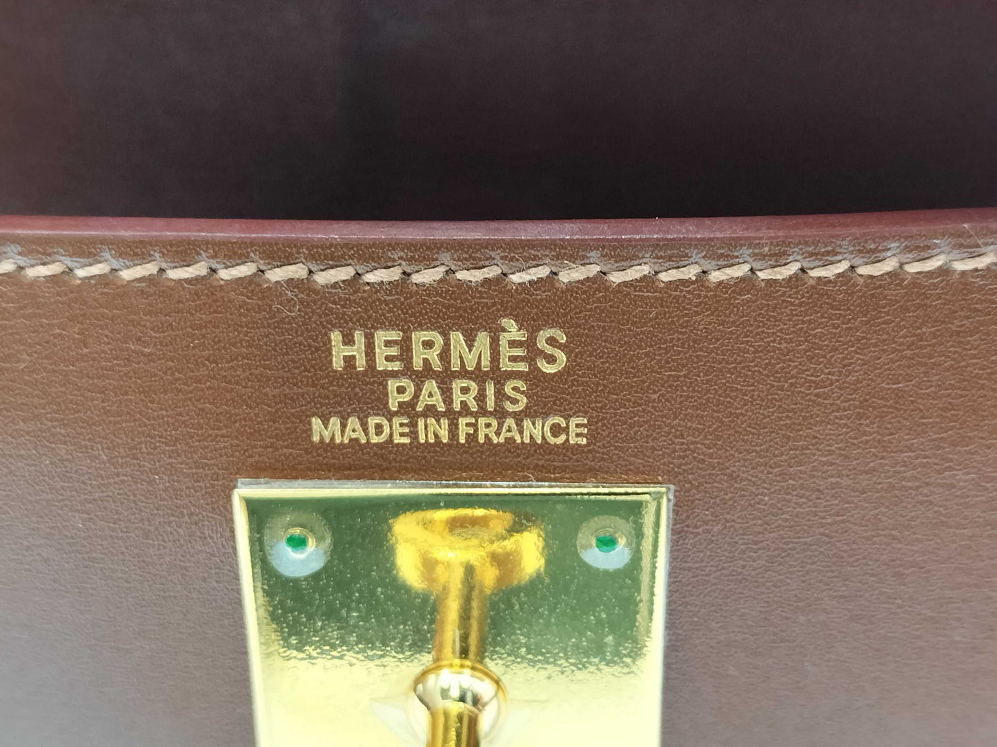 HERMES Kelly 32 Box Calf Leather Brown with Gold Hardware □G Handbag
