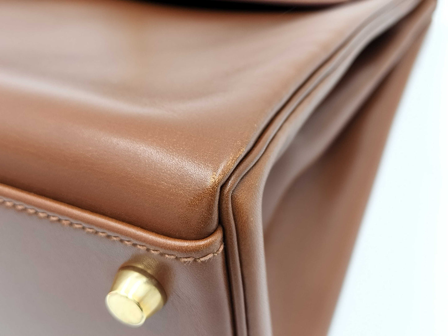 HERMES Kelly 32 Box Calf Leather Brown with Gold Hardware □G Handbag