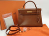 HERMES Kelly 32 Box Calf Leather Brown with Gold Hardware □G Handbag