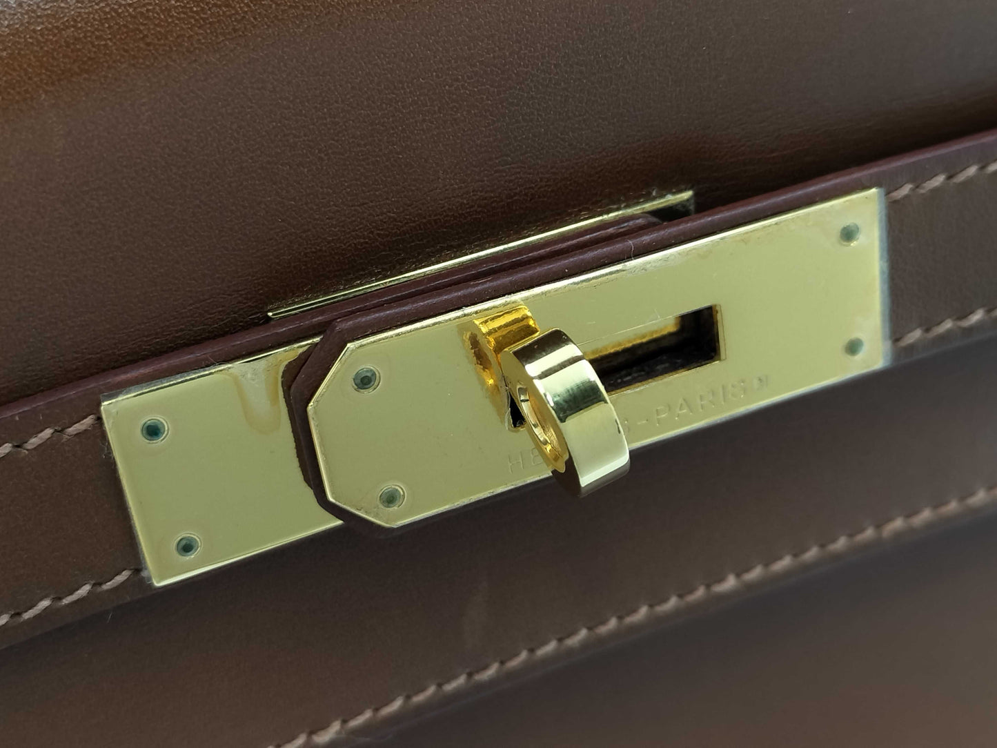 HERMES Kelly 32 Box Calf Leather Brown with Gold Hardware □G Handbag