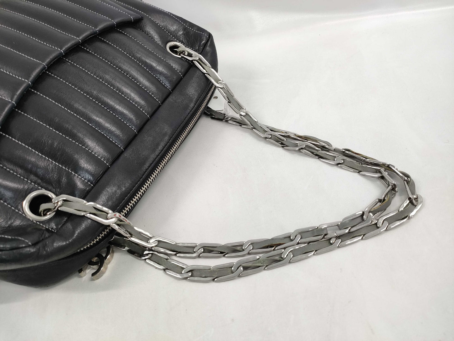 CHANEL Lambskin Mademoiselle Coco Charm Silver Tote Bag
