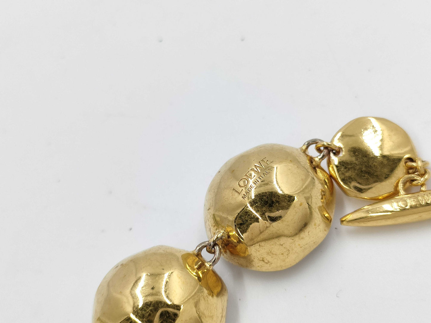 LOEWE Gold Bracelet with Rhinestones / T-Bar / One Ring Broken Bracelet/Bangle