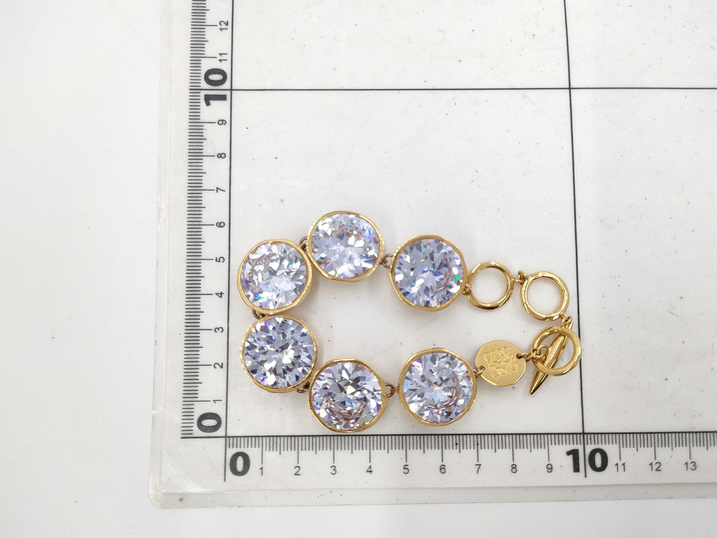 LOEWE Gold Bracelet with Rhinestones / T-Bar / One Ring Broken Bracelet/Bangle