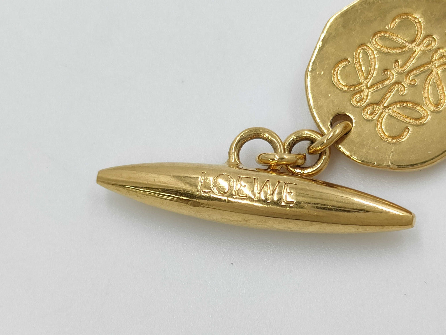LOEWE Gold Bracelet with Rhinestones / T-Bar / One Ring Broken Bracelet/Bangle