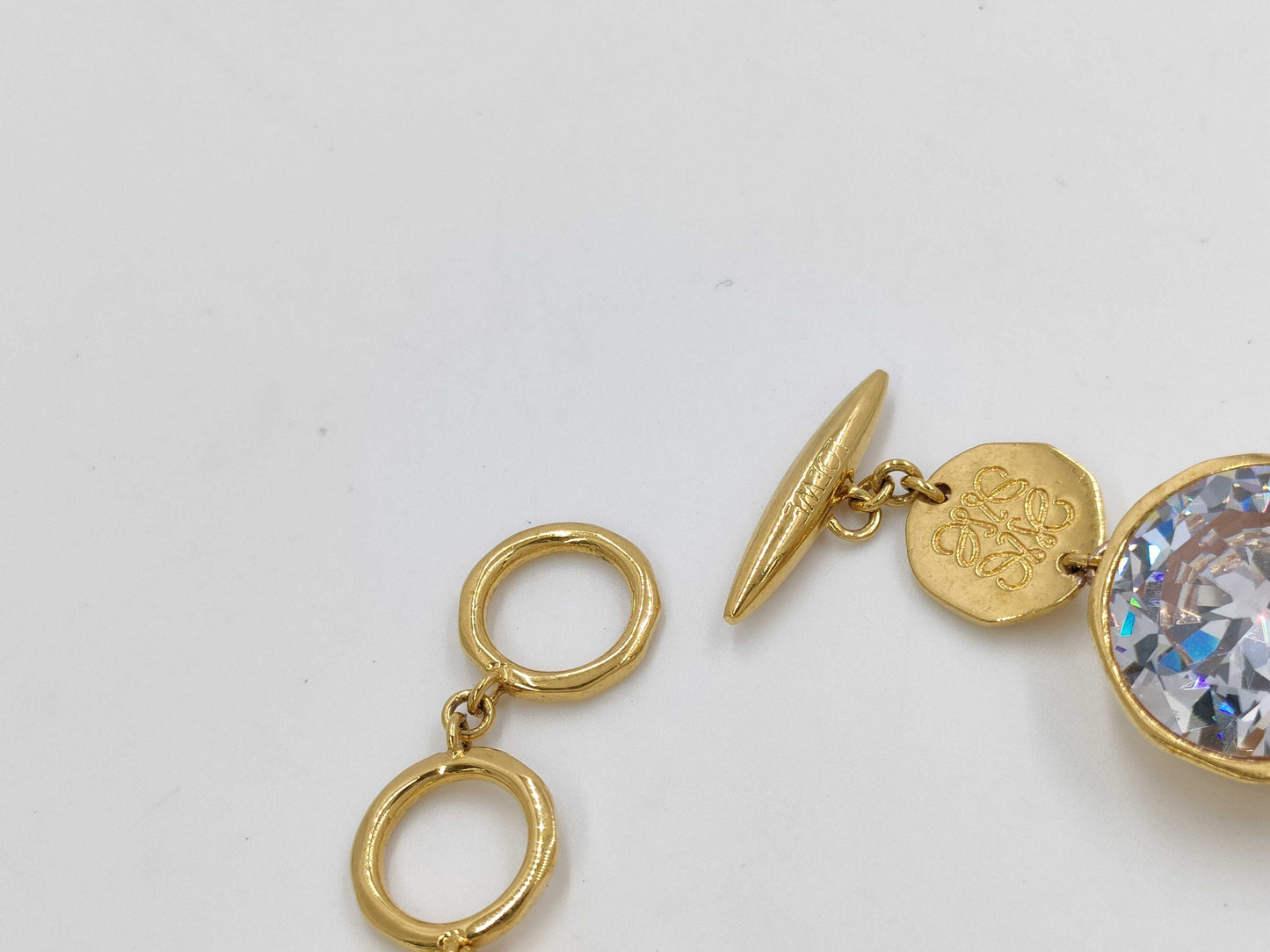 LOEWE Gold Bracelet with Rhinestones / T-Bar / One Ring Broken Bracelet/Bangle