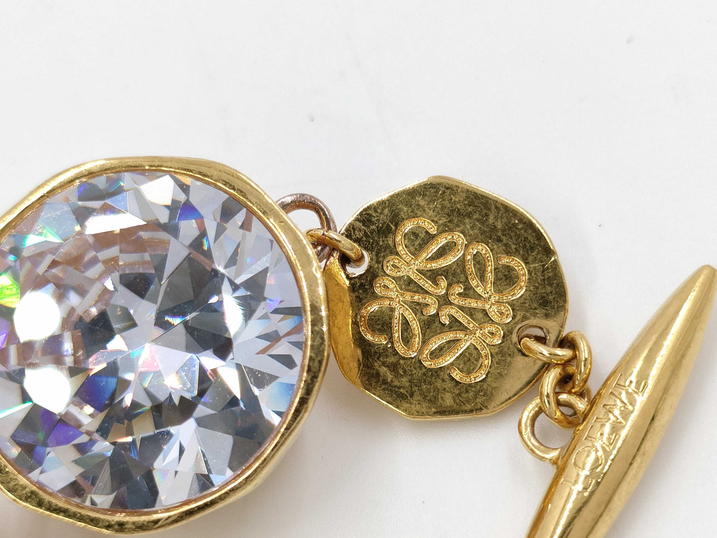 LOEWE Gold Bracelet with Rhinestones / T-Bar / One Ring Broken Bracelet/Bangle