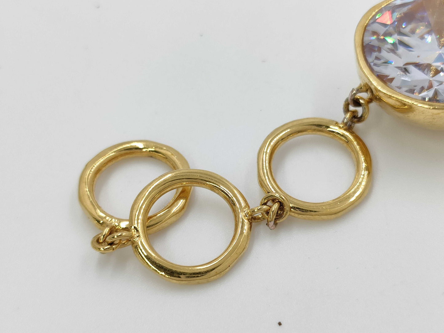 LOEWE Gold Bracelet with Rhinestones / T-Bar / One Ring Broken Bracelet/Bangle