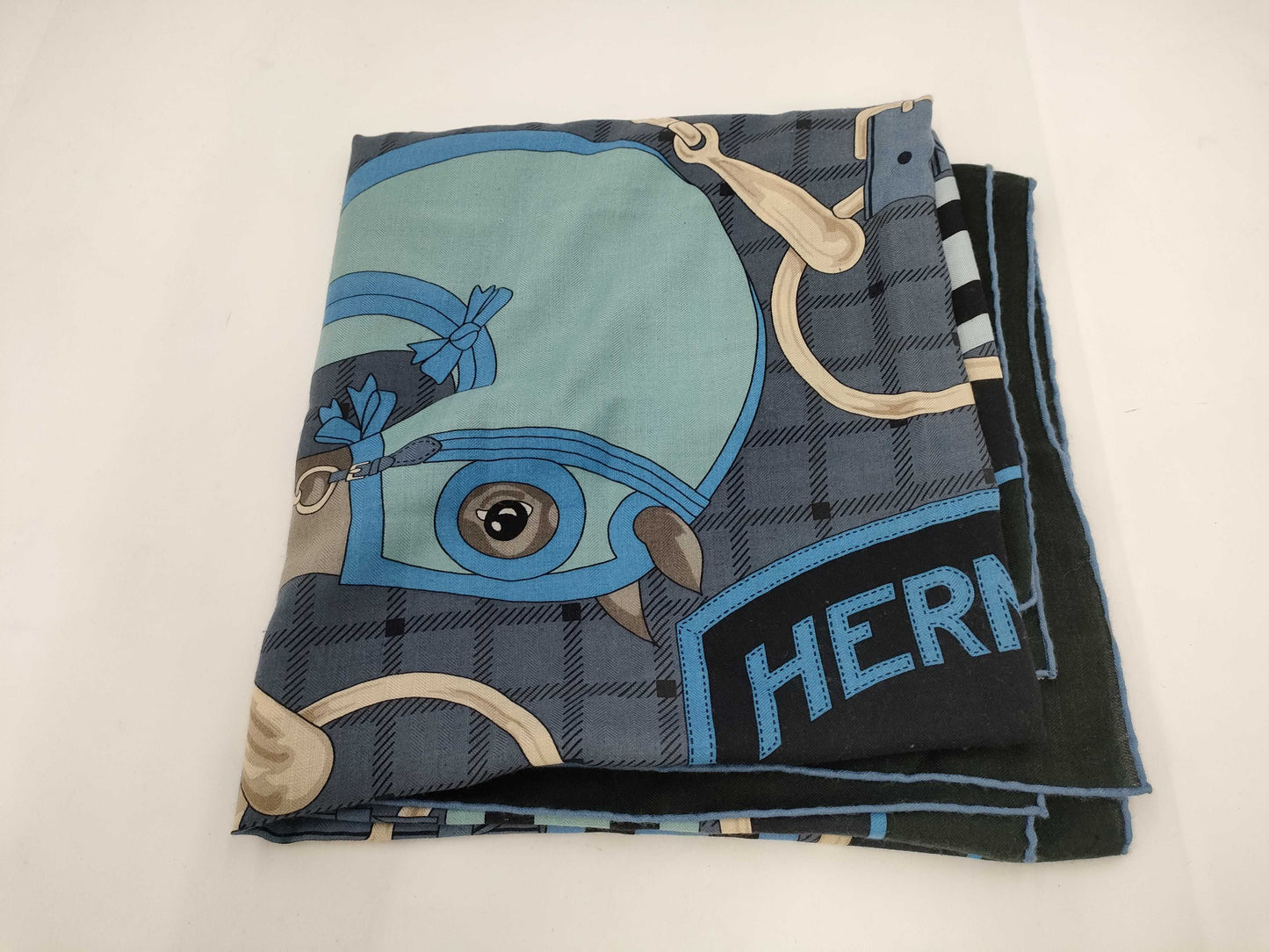 HERMES Carre Jean 140 / Serie / Cashmere Silk / Navy Scarf