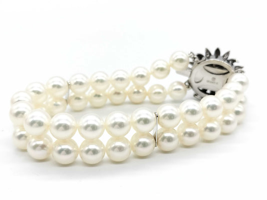 MIKIMOTO Akoya Pearl Diameter Approx. 7.0mm-7.5mm Sapphire Duplex K14WG 31.7g Bracelet Bangle