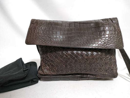 BOTTEGA VENETA Intrecciato Matte Croco Clutch Bag
