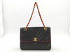 CHANEL V-Stitch Lambskin Chain Shoulder Bag in Black