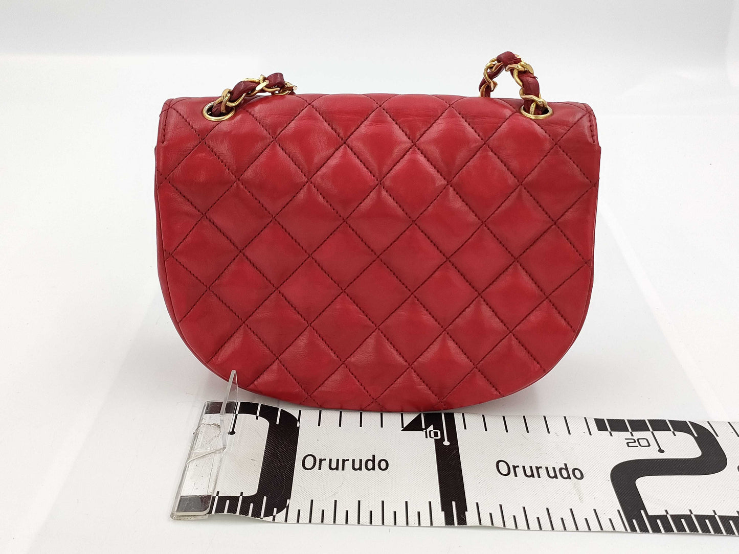 CHANEL Half Moon Matelasse Lambskin Chain Shoulder Bag in Red