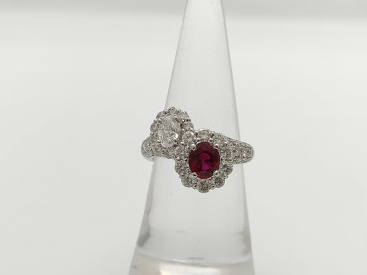 Pigeon-Blood R1.01ct D0.320/0.74ct PT900 6.8g Ring