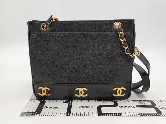 CHANEL Caviar Skin Triple Coco Chain Tote Shoulder Bag