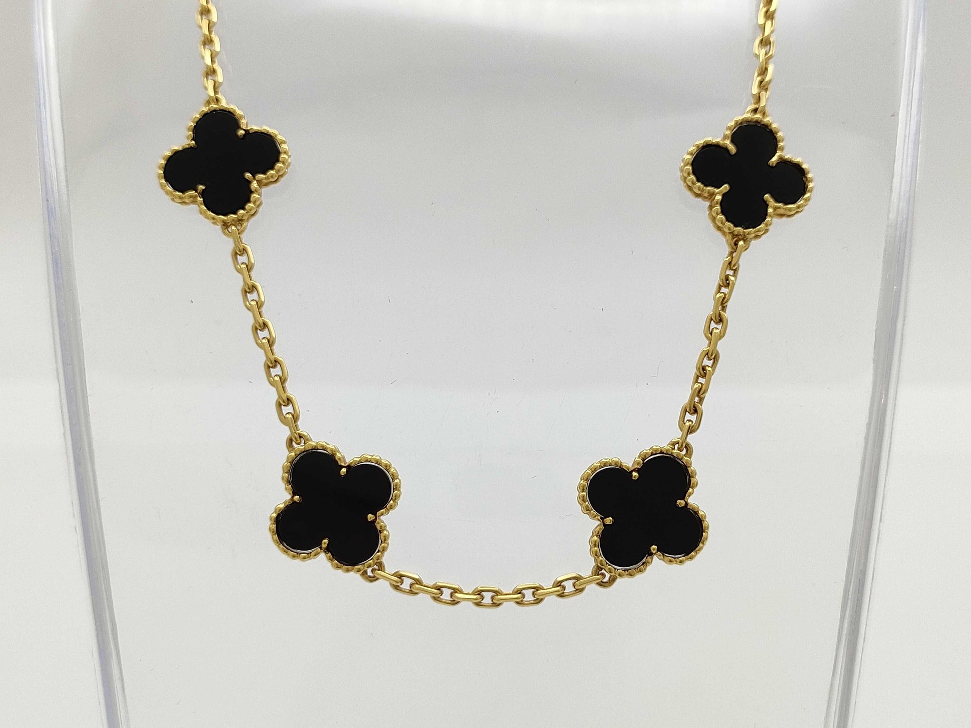 Van Cleef&Arpels Vintage Alhambra Onyx 10P YG AU750 22.7g Necklace