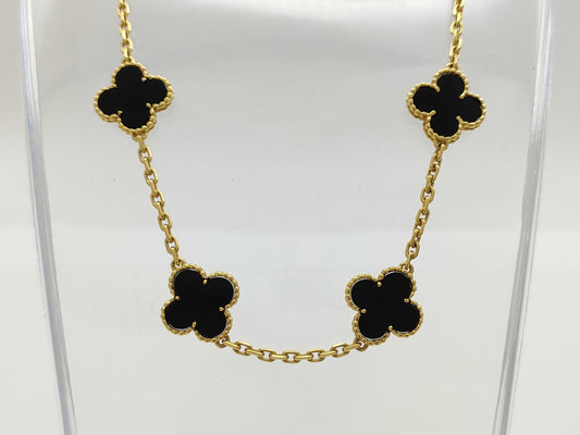 Van Cleef&Arpels Vintage Alhambra Onyx 10P YG AU750 22.7g Necklace