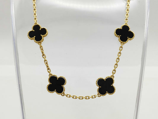 Van Cleef&Arpels Vintage Alhambra Onyx 10P YG AU750 22.7g Necklace