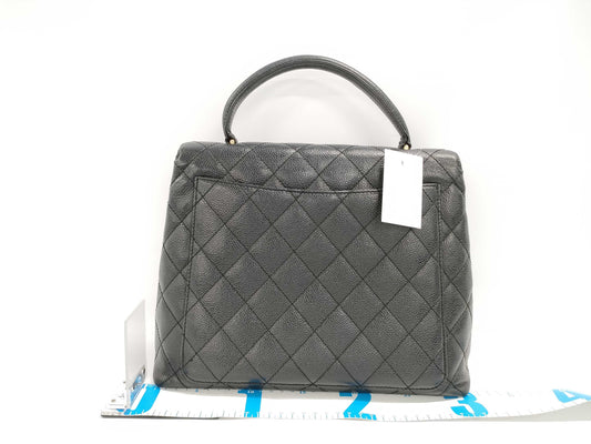 CHANEL Caviar Skin Top Handle Handbag Black Handbag
