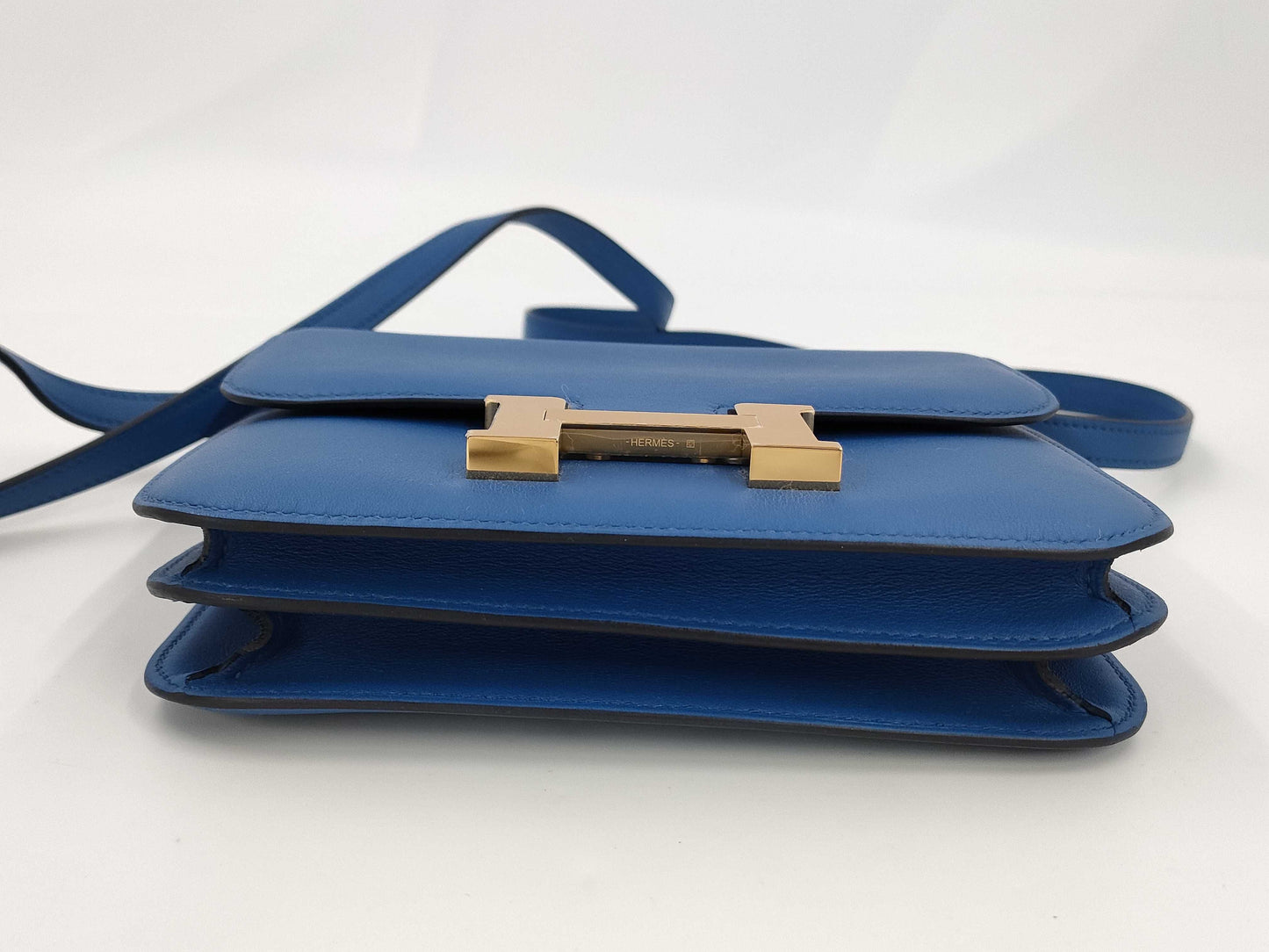 HERMES Constance 18 Blue Ponche Shoulder Bag with Gold Hardware and B Seal