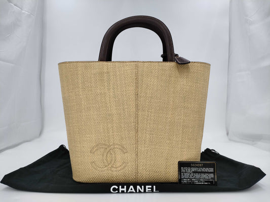 CHANEL Raffia/Coco Mark/Tote Handbag