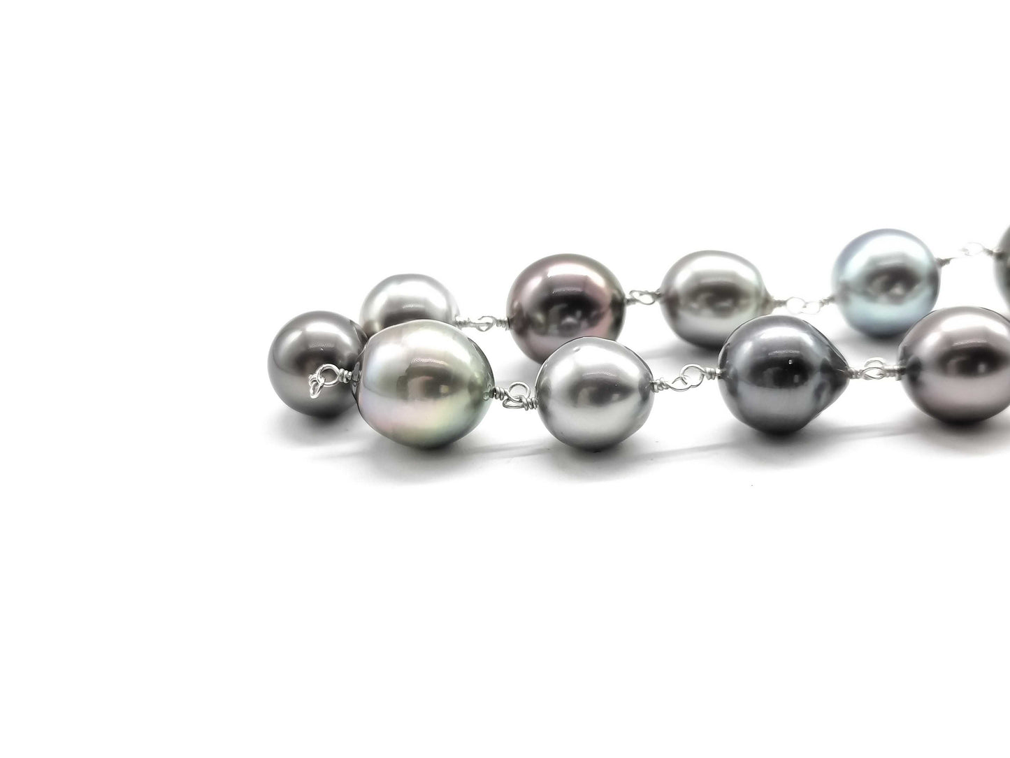 Black South Sea Pearl Necklace, Diameter: Approx. 7.8mm-10.4mm, 14K White Gold, 34.8g