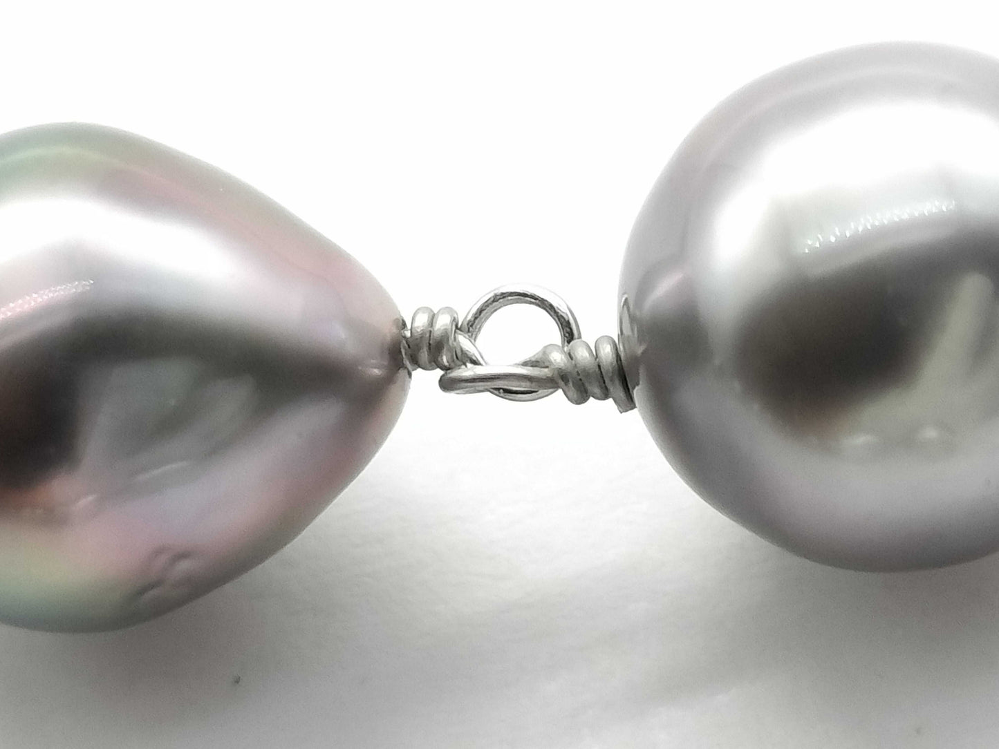 Black South Sea Pearl Necklace, Diameter: Approx. 7.8mm-10.4mm, 14K White Gold, 34.8g