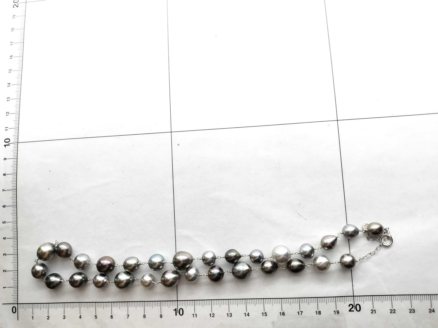 Black South Sea Pearl Necklace, Diameter: Approx. 7.8mm-10.4mm, 14K White Gold, 34.8g