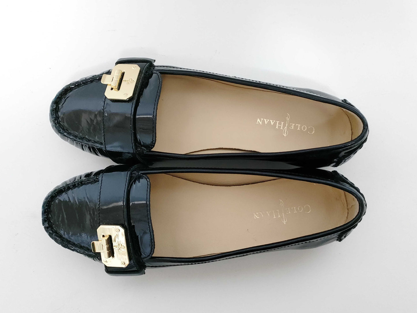 Cole Haan Enamel Gold Hardware Loafer Pumps