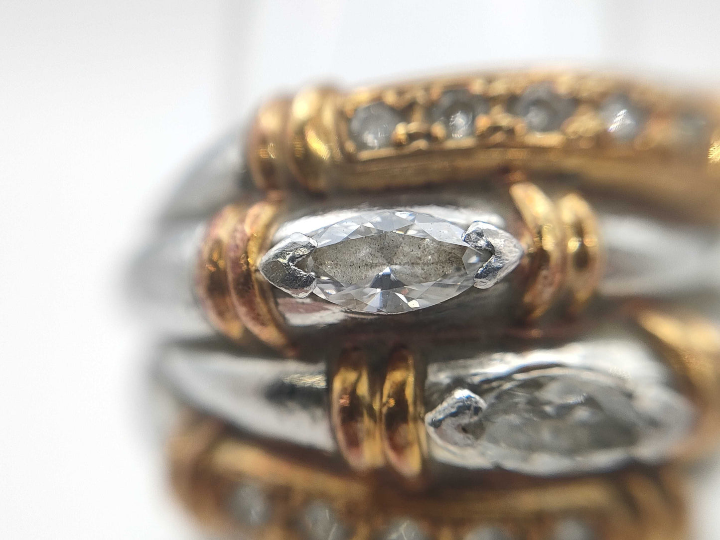 D0.31ct/0.16ct Pt900/K18 15.5g Ring