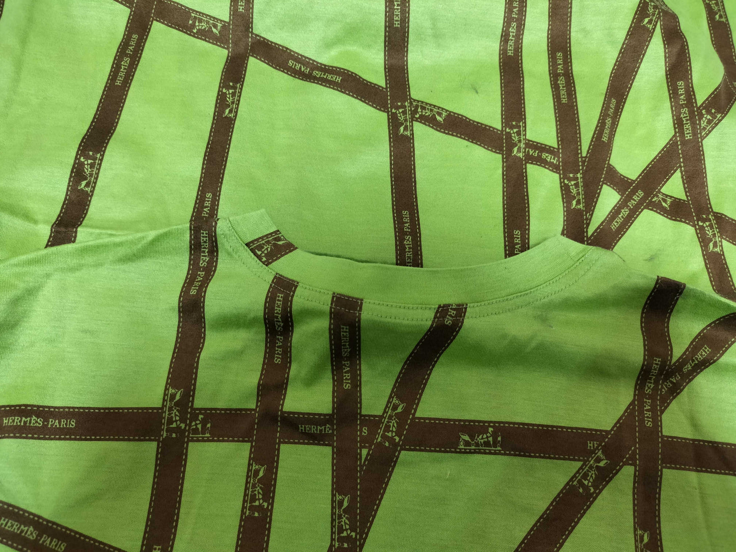 HERMES Bordic Ribbon Green/Brown T-shirt
