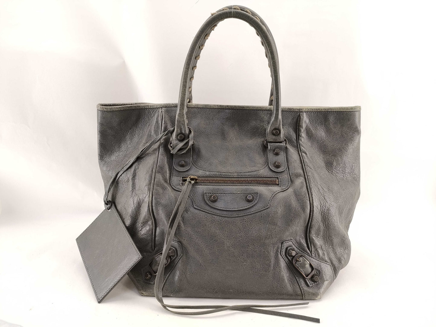 (10460_0217) BALENCIAGA The Sunday Leather Grey 228750 Tote Bag