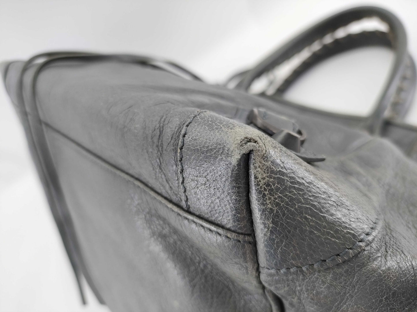 (10460_0217) BALENCIAGA The Sunday Leather Grey 228750 Tote Bag