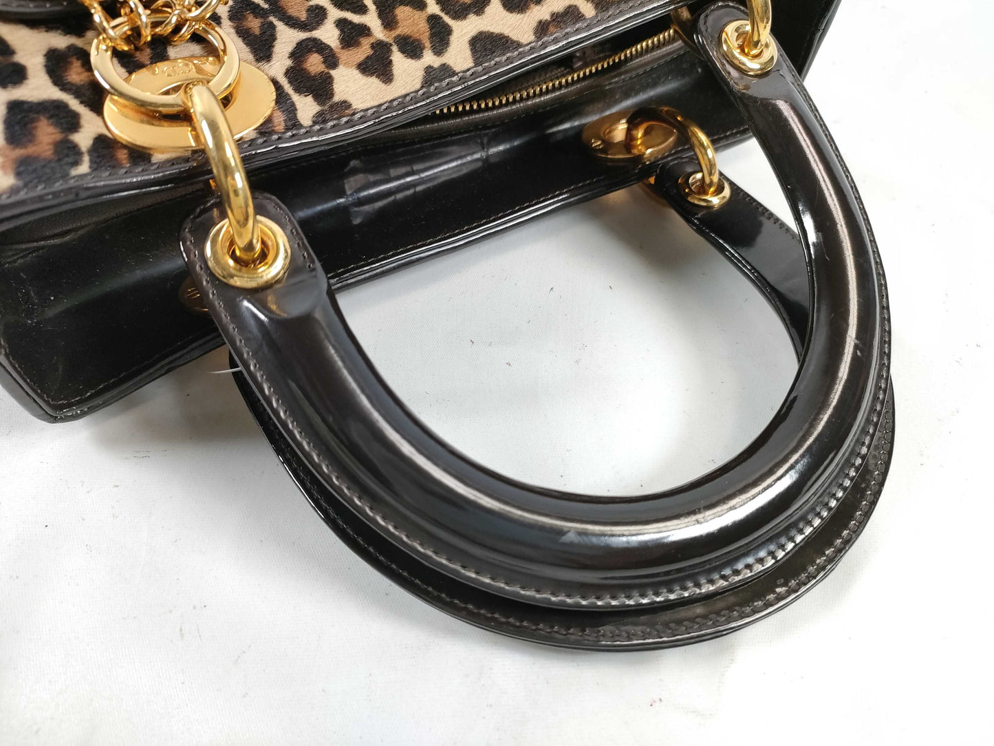 Dior Lady Dior Leopard Print Leather 2-Way Handbag