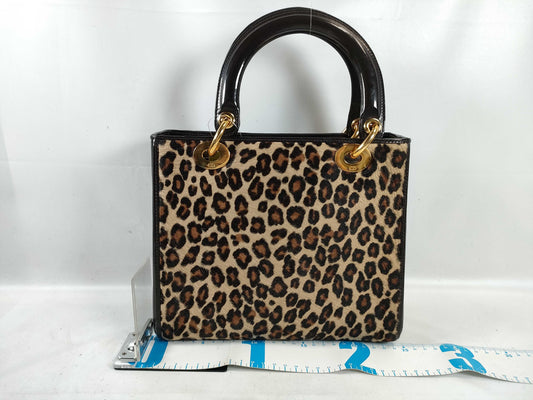 Dior Lady Dior Leopard Print Leather 2-Way Handbag