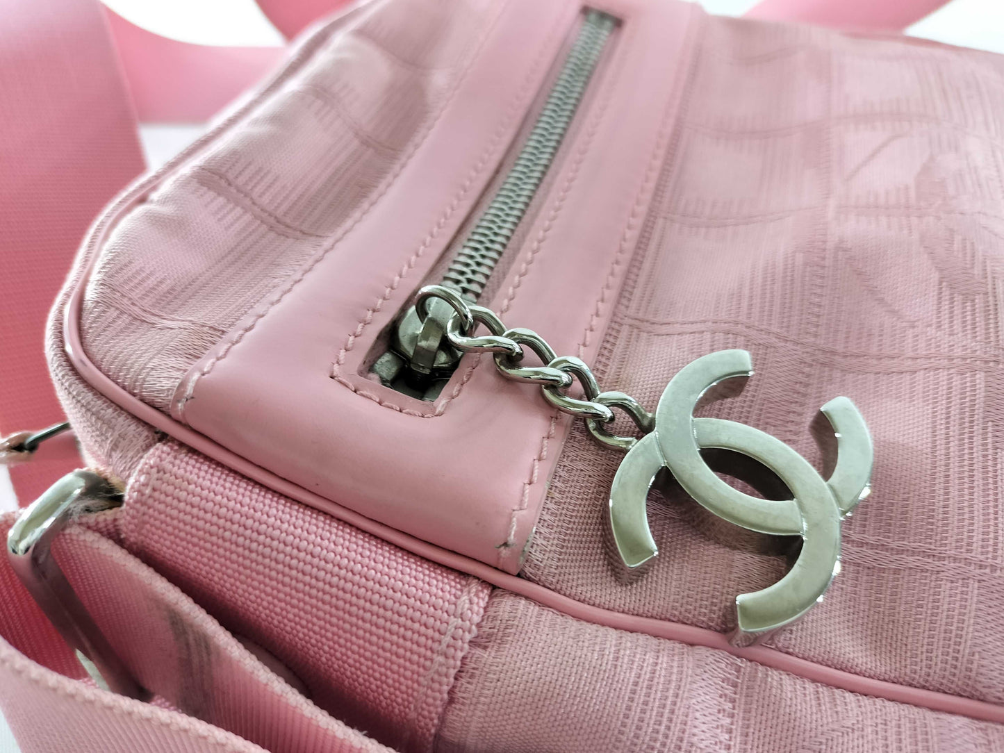 CHANEL New Travel Line Leather x Nylon Shoulder Bag