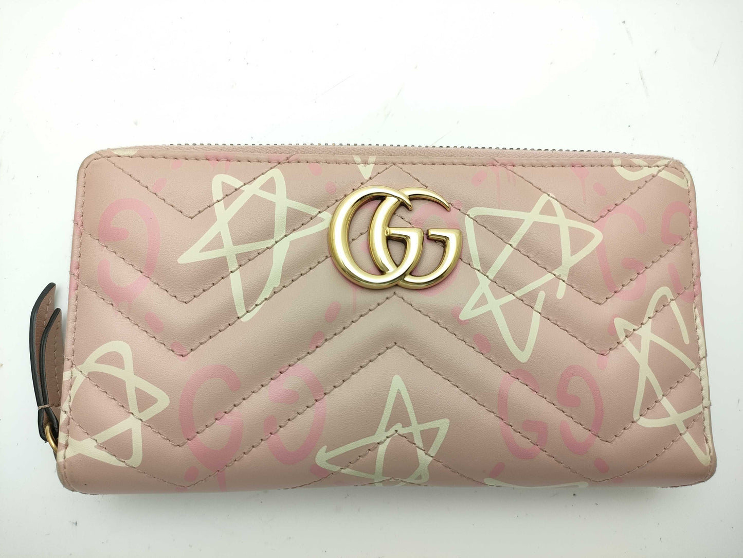 GUCCI Pink Long Wallet with GG Marmont Star Pattern