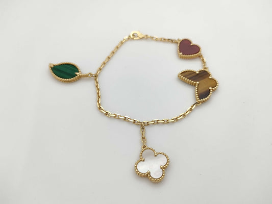 Van Cleef&Arpels Lucky Alhambra Multi 4P Motif YG Au750 13.2g Bracelet Bangle