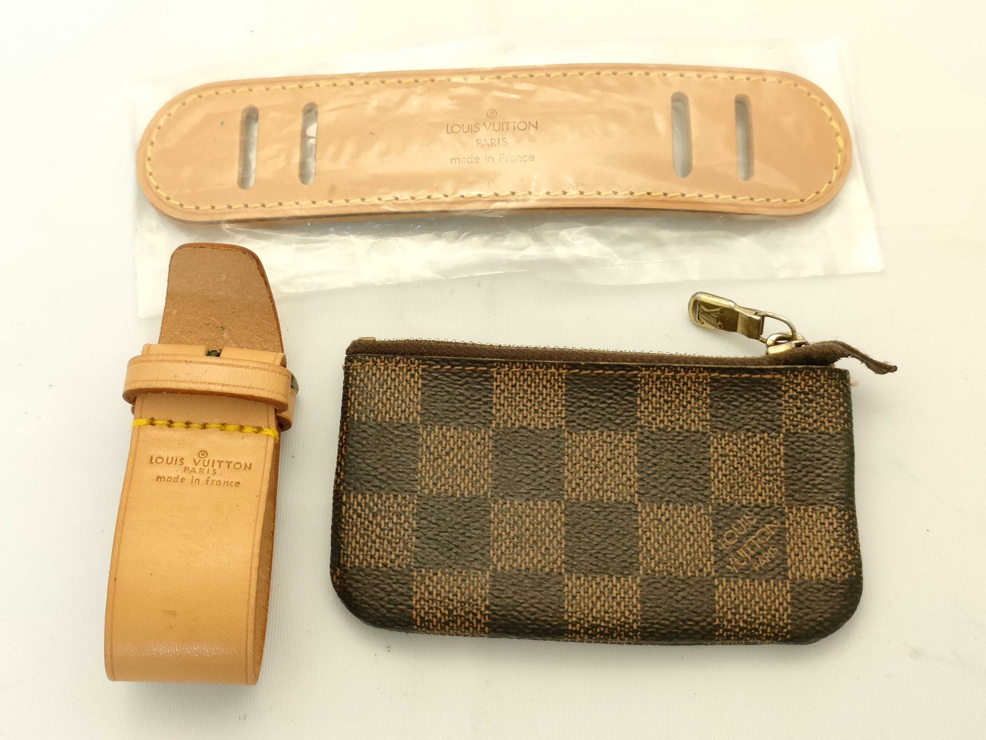 LOUIS VUITTON Damier Pochette Cre/Nume Leather Accessory Set Coin Case