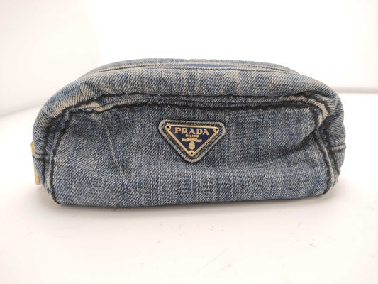 PRADA denim pouch with triangle logo plate