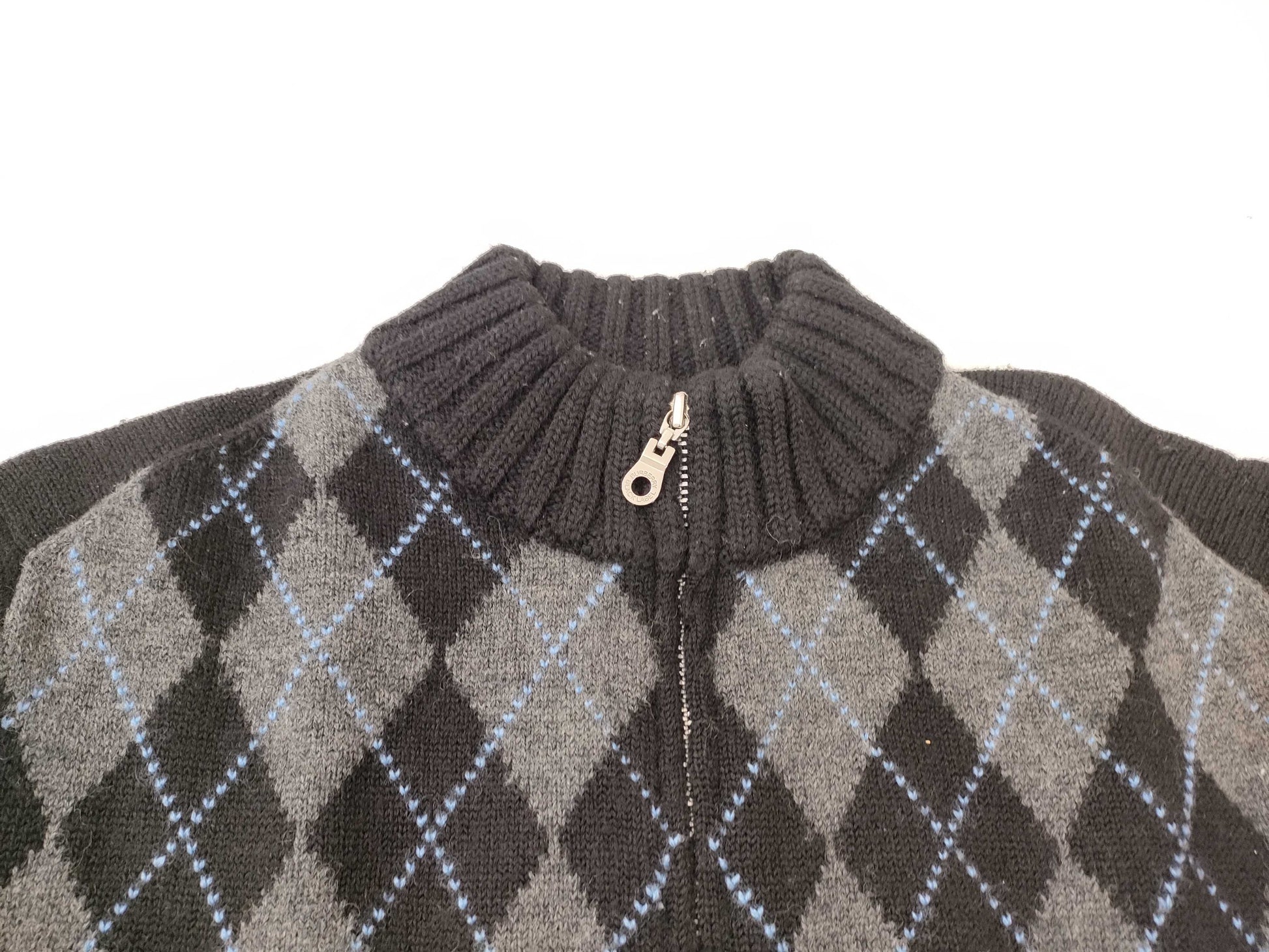 BURBERRY BLACK LABEL Diamond Print Zip-Up Knit Jacket