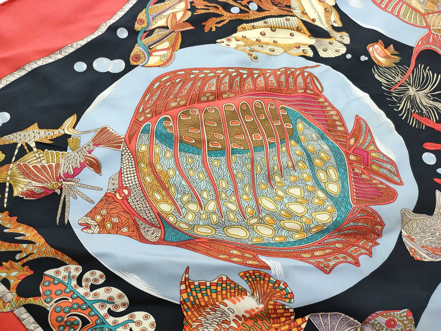 HERMES Carre Deep Sea Fish Red Scarf