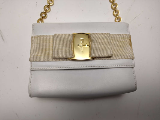 Salvatore Ferragamo Leather Ribbon 2-Way White Shoulder Bag