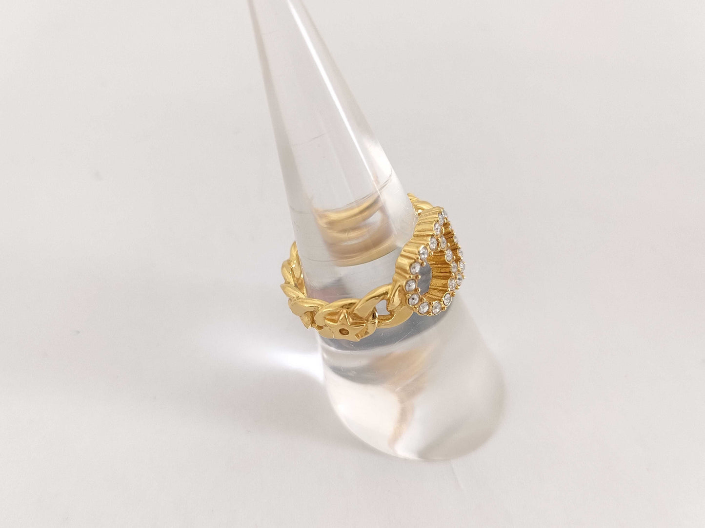 Dior logo rhinestone ring