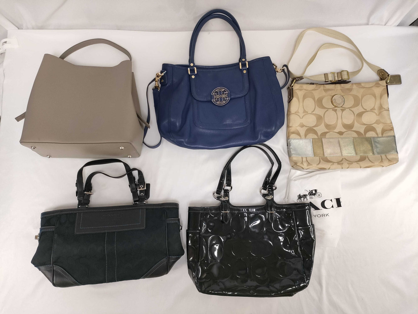 5-piece handbag set including Coach, Tory Burch, etc.