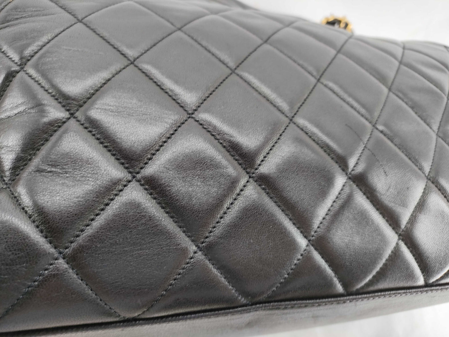 CHANEL Lambskin Chain Tote Bag, Black, Ball Charm, No. 3