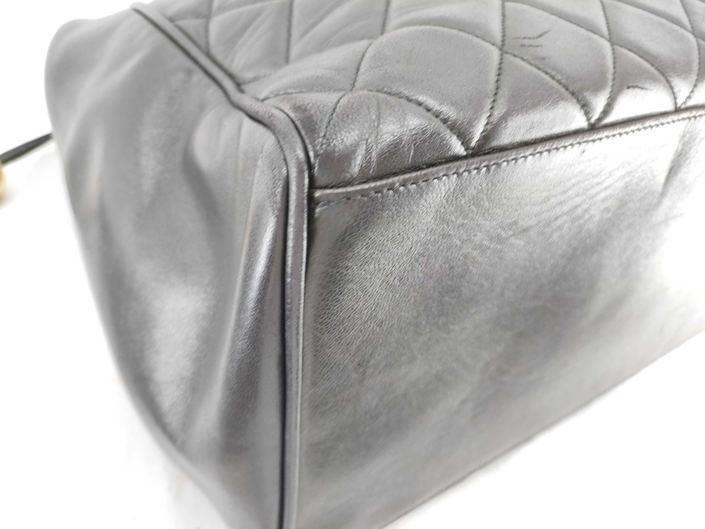 CHANEL Lambskin Chain Tote Bag, Black, Ball Charm, No. 3