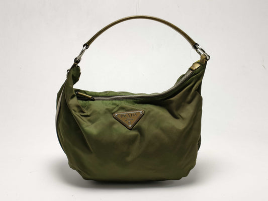 PRADA Nylon One-Shoulder Khaki Shoulder Bag
